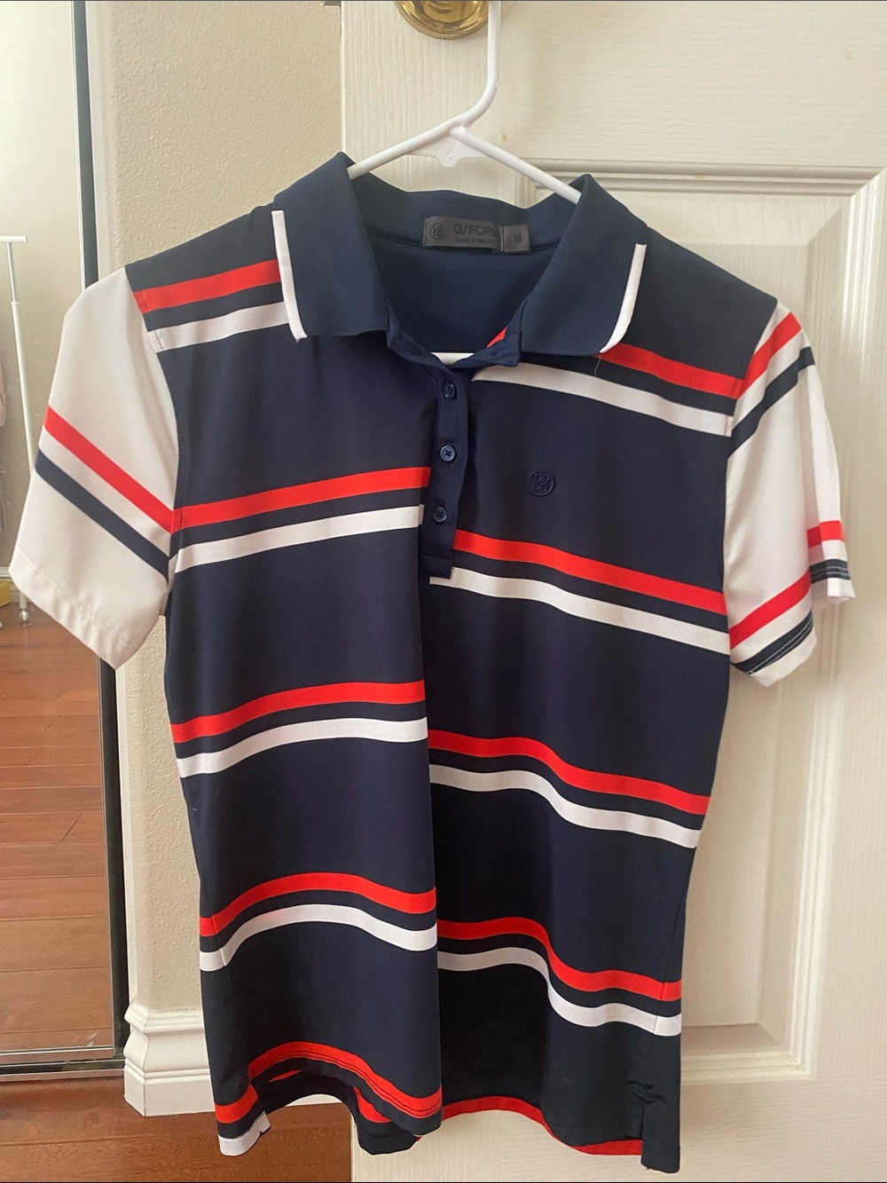 G/FORE Navy, Red & White Striped Kids Polo